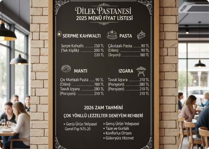 Dilek Pastanesi Menü Fiyat Listesi