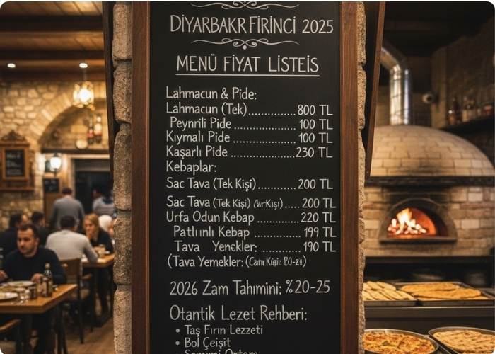 Diyarbakır Fırıncı Menü Fiyat Listesi