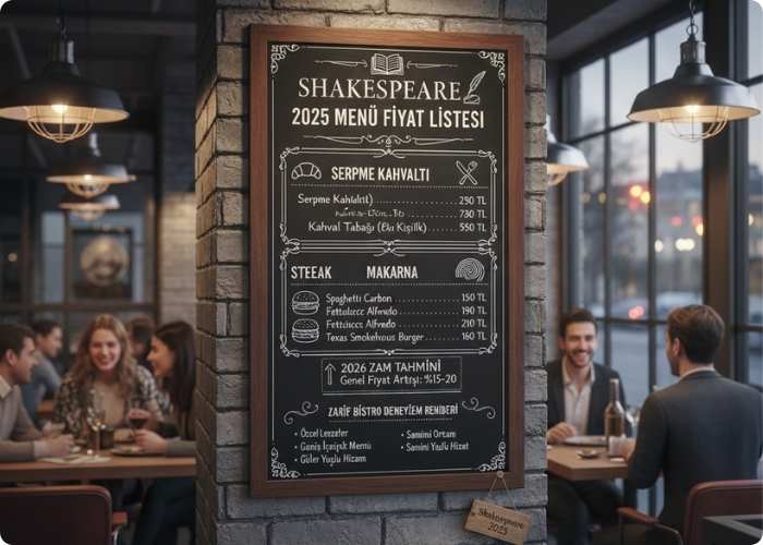 Shakespeare Menü Fiyat Listesi